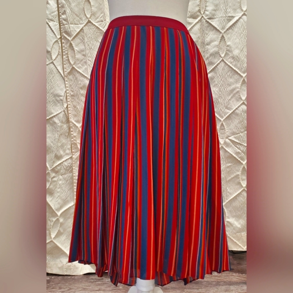 Ann Taylor pleated striped midi skirt